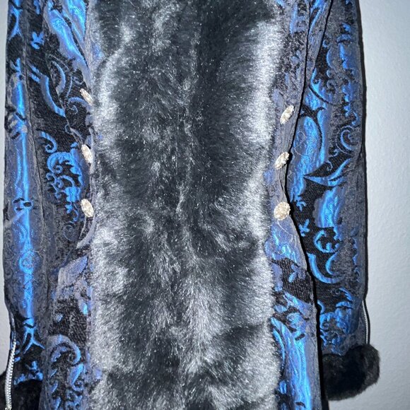 GOTH SHRINE BLACK FOREST MAXI COAT - BLUE/BLACK TAPESTRY - SOLD OUT - NWOT - L - Picture 6 of 15